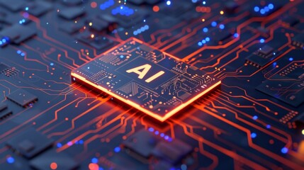 AI Computing Chip with Visible 'AI' Text, Circuit Detail, Technological Advancement.