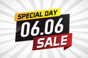 6.6 Special day sale word concept vector illustration with ribbon and 3d style for use landing page, template, ui, web, mobile app, poster, banner, flyer, background, gift card, coupon

