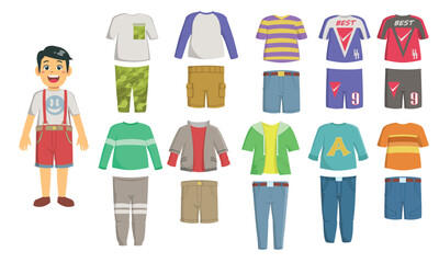 Set of kid's or boy clothes. editable vector, you can mix and match it