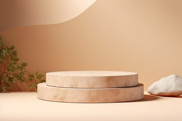 Beige Stone Podium Pedestal, Minimal 3D Product Display Stand