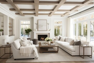 Naklejka premium White living room architecture furniture fireplace