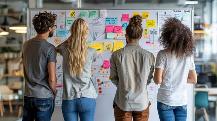 A whiteboard filled with Agile teams sprint goals,  tasks,  and progress