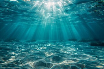 underwater scene with sunlight rays and ripples serene ocean background