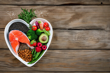 heart shaped dish overflowing with a colorful array of wholesome foods,
