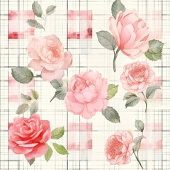 Rose tranquil seamless playful hand drawn kidult woven crosshatch checker doodle fabric pattern cute watercolor stripes background texture blank empty 