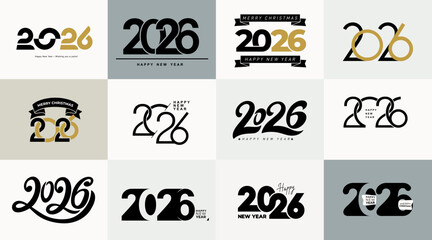 2026 Happy New Year logo text design set. Collection of 2026 number design template. Big Set of Christmas 2026 number design template. Vector illustration.