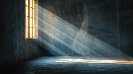 Light rays shining through a dirty window into a dark room - obrazy, fototapety, plakaty