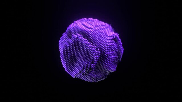 Loop dynamic 3d sphere. Abstract wavy shape with balls. 3d splash animation.