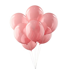A bunch of pink balloons are tied together on a white string.