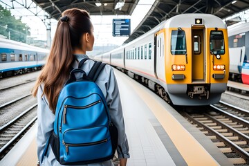 traveler woman standing at a train station