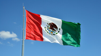 Mexican Flag Flying High: Patriotic Symbol of Culture and Identity. Generative AI.
