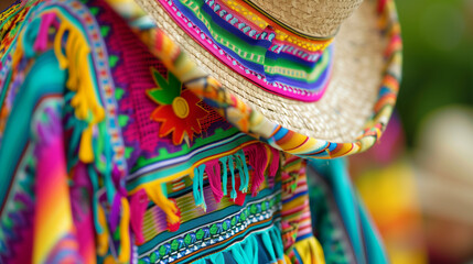 Traditional Mexican Attire: Colorful Dresses and Costumes for Cinco de Mayo Festivities. Generative AI. - obrazy, fototapety, plakaty