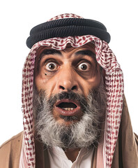 Middle Eastern Man Shocked, Isolated on white