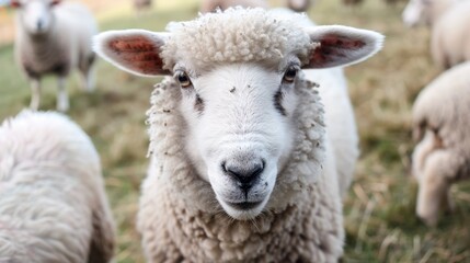 Fototapeta premium Sheep grazing in grassy field
