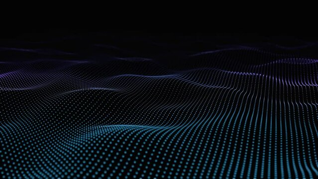 Dynamic wavy landscape. Moving futuristic 3d background of dots. Technology concept big data visualization.