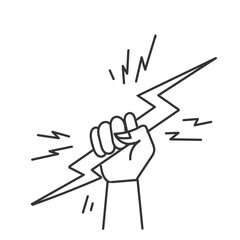 hand drawn doodle Hand Holding Powerful Electric Lightning