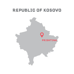 Obraz premium Republic of kosovo vector map illustration, country map silhouette with mark the capital city of Republic of kosovo inside isolated on white background. Every country in the world is here