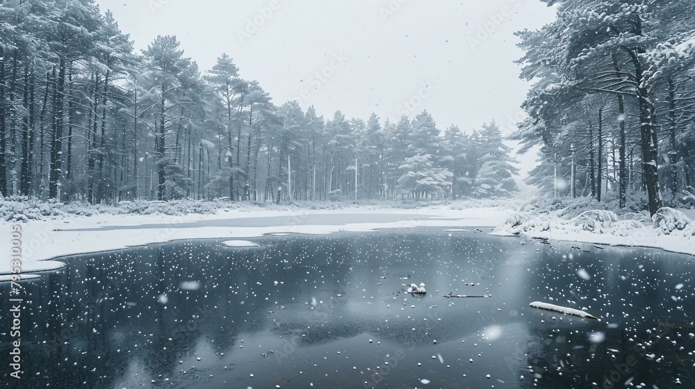 Poster a peaceful winter scene with a thick blanket of fresh