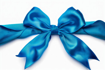 A vibrant blue satin bow isolated on a white background, perfect for gift decoration or fashion accessories.