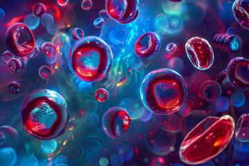 red blood cells flowing through the microscope,  14 june