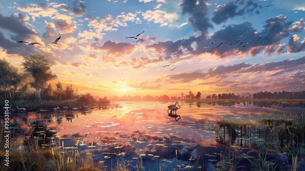 Wall mural Sunset on the lake