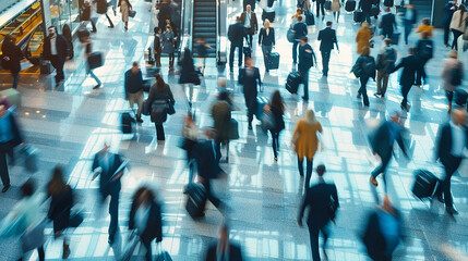 Blurred business people in a rush in an airport 