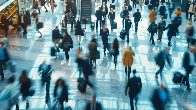 Blurred business people in a rush in an airport 