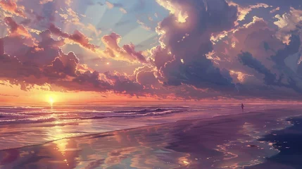 Foto op Plexiglas A breathtaking sunrise over a tranquil beach the sky © Yelena