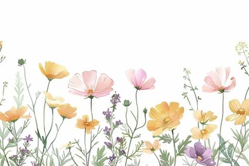 Obraz na płótnie Canvas delicate wildflowers forming an elegant frame border floral illustration