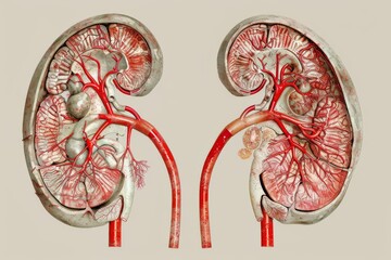 detailed illustration of human kidneys and vascular system medical anatomy art - obrazy, fototapety, plakaty