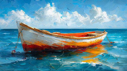 Boat on the beach oil paint 