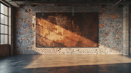 A brick wall with a large piece of art, in a modern and artistic setting, background