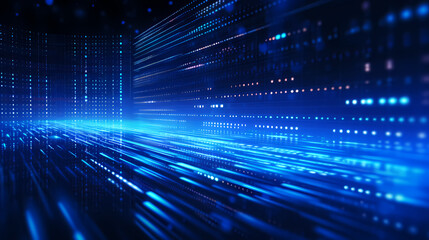 Fototapeta na wymiar Digital data background with glowing blue lights and binary code