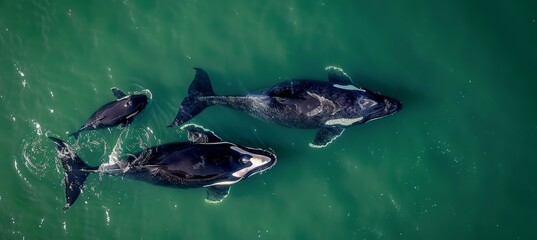 Naklejka premium Majestic whale and calf gracefully swimming together in the vast expanse of the ocean