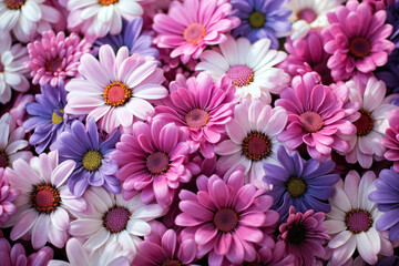 Beautiful pink and white daisies background. Close-up.