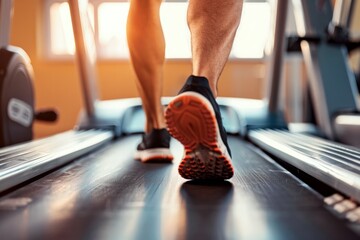 male person running on treadmill in gym close up