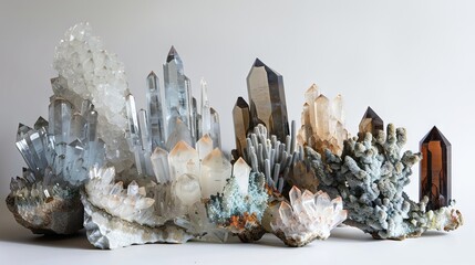 Abstract crystal sculptures with an organic feel, as if grown in a secret underground cavern on white - obrazy, fototapety, plakaty