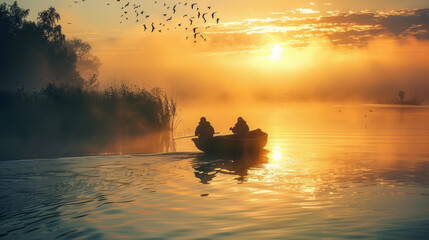 A Fishermen go out in boats to catch fish - obrazy, fototapety, plakaty
