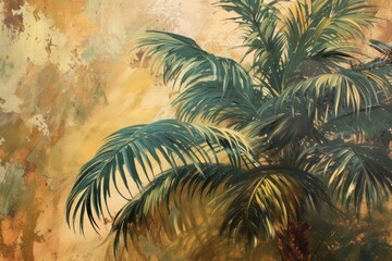 Palm plant painting art outdoors. - obrazy, fototapety, plakaty