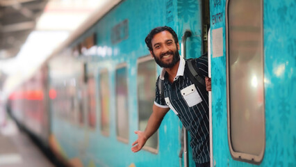 traveler boy giving hand in train stock image, travel boy images in indian train