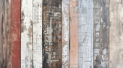 The image is a series of wooden boards with a mix of white and red paint