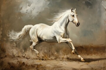 Obraz na płótnie Canvas White horse stallion painting animal.