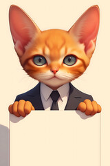 Corporate Kitty - Professional Cat Holding a Blank Placard