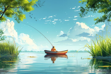 fishing on the lake on a boat cartoon, world fisherman’s day
