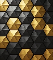 A black and gold geometric pattern background with hexagons, perfect for creating an elegant design that exudes sophistication and luxury.