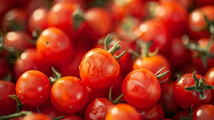 Foto op Aluminium A close-up of vibrant red cherry tomatoes, bursting with flavor and freshness, perfect for snacking or adding to salads and pasta dishes. © chanidapa