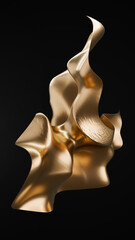 3d abstract golden cloth surface on black vertical background. 3d rendering illustration not AI