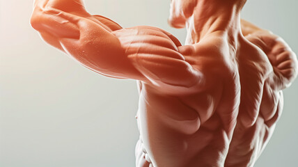 A close-up of strong and healthy muscles, highlighting the benefits of a plant-based diet