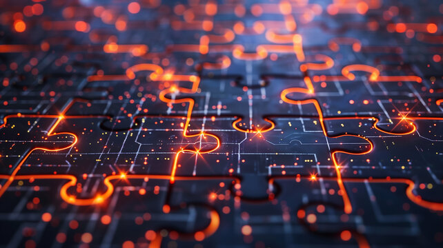 A puzzle with interlocking pieces, each representing a block in the blockchain