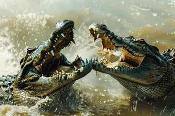 Foto op Canvas Two crocodiles engage in a fierce battle over territory. © Hunman
